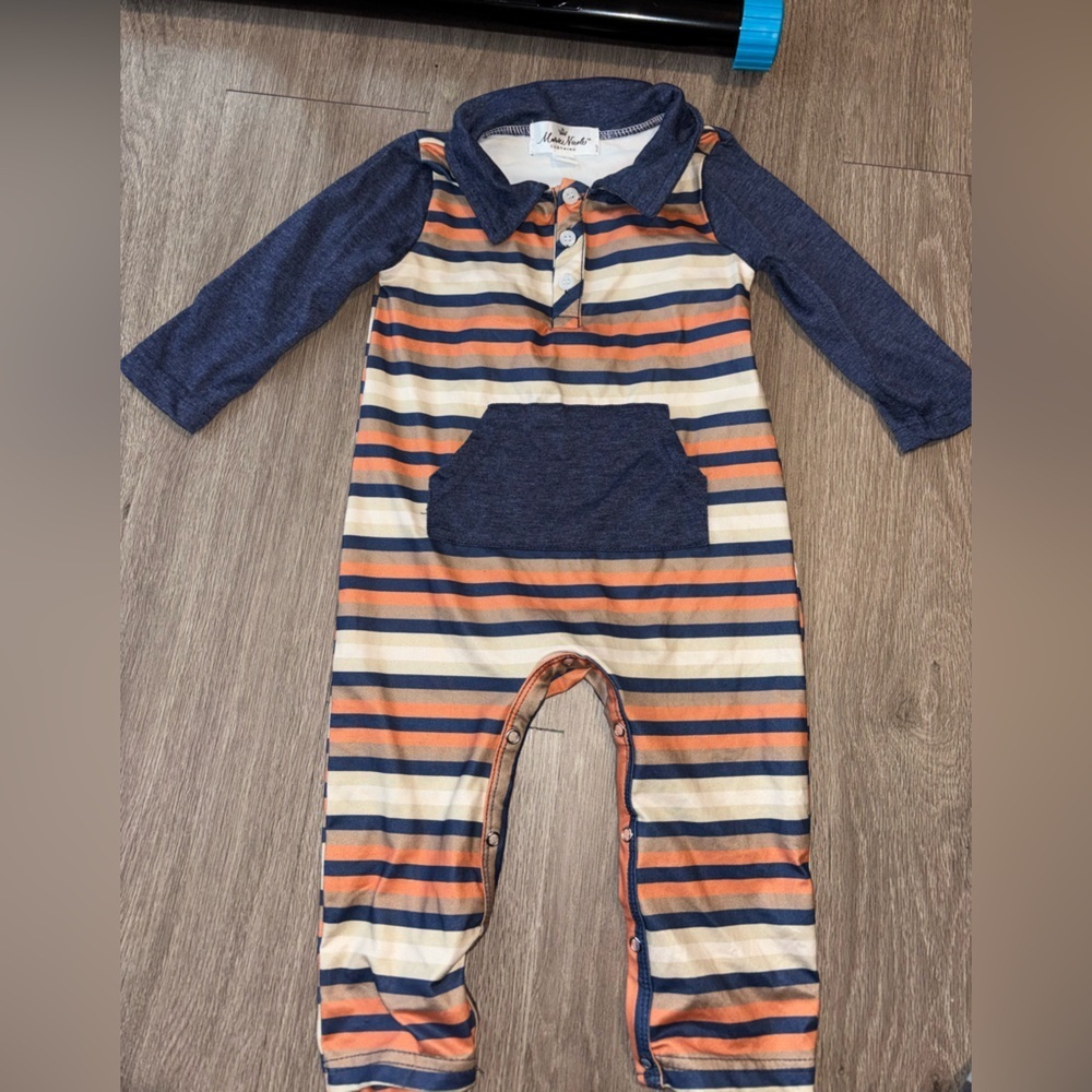 Marie Nicole Striped Kids Romper with Pocket 12-18 Months